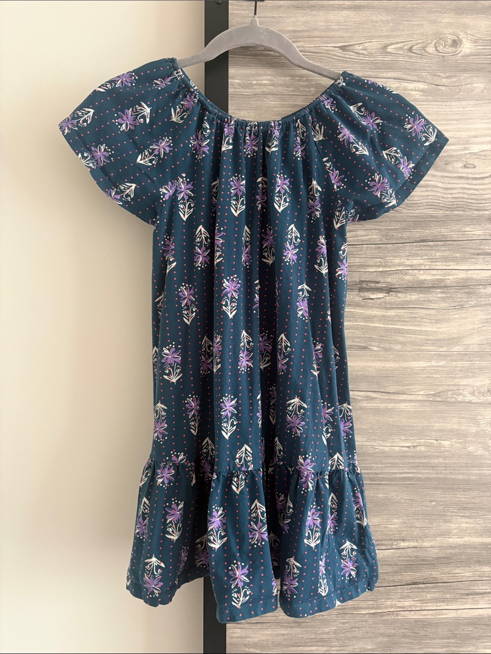Tea Brand Girls Navy Floral Off-Shoulder Dress - size 8